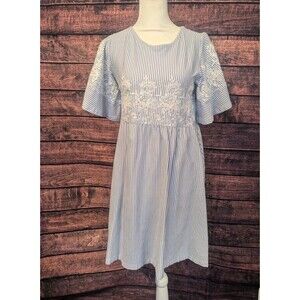 ASOS SKY BLUE STRIPED DRESS WITH Embroidery Size 2 beachy festical